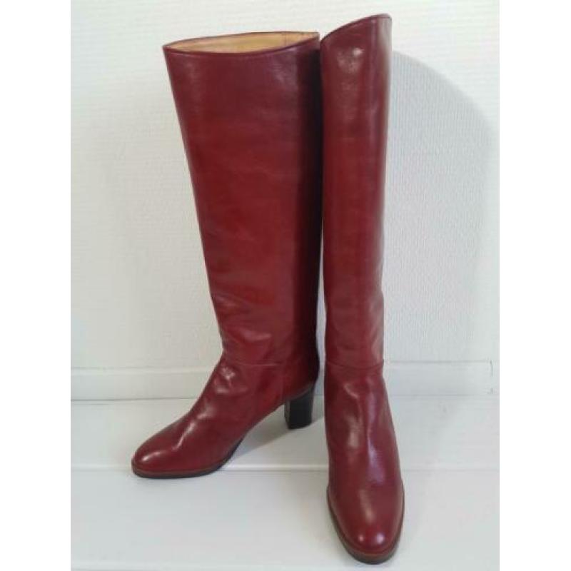 #706 sexy hoge vintage laarzen leder bordeaux rood 37