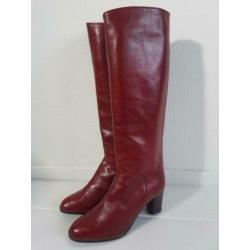 #706 sexy hoge vintage laarzen leder bordeaux rood 37