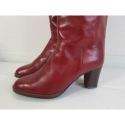 #706 sexy hoge vintage laarzen leder bordeaux rood 37