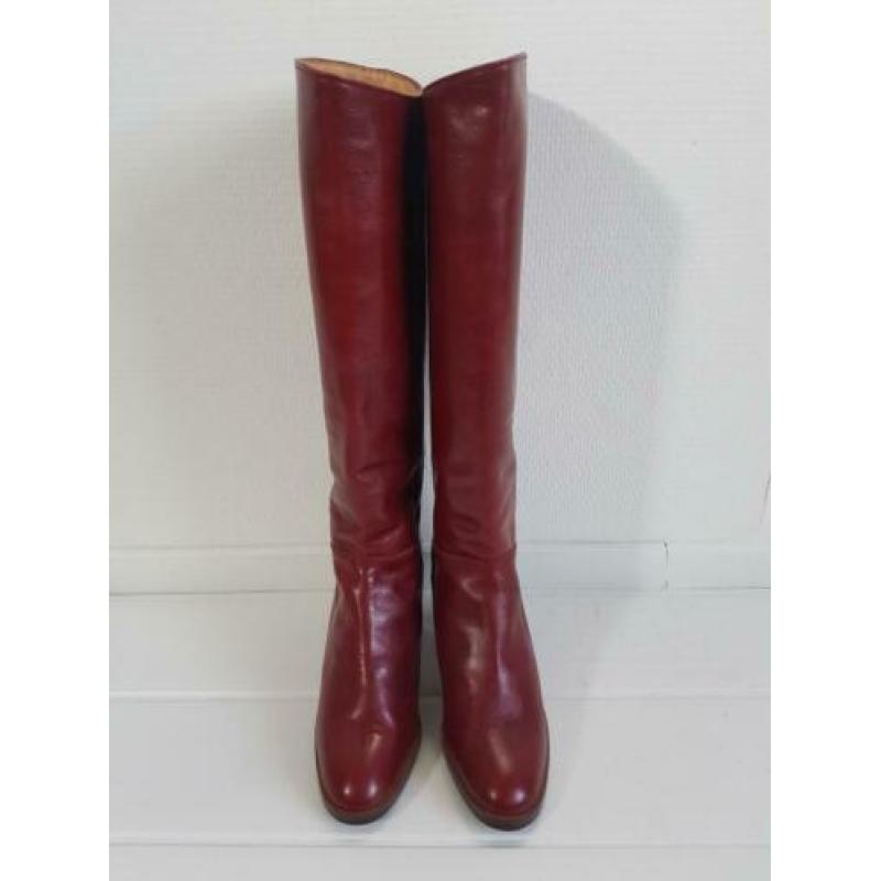 #706 sexy hoge vintage laarzen leder bordeaux rood 37