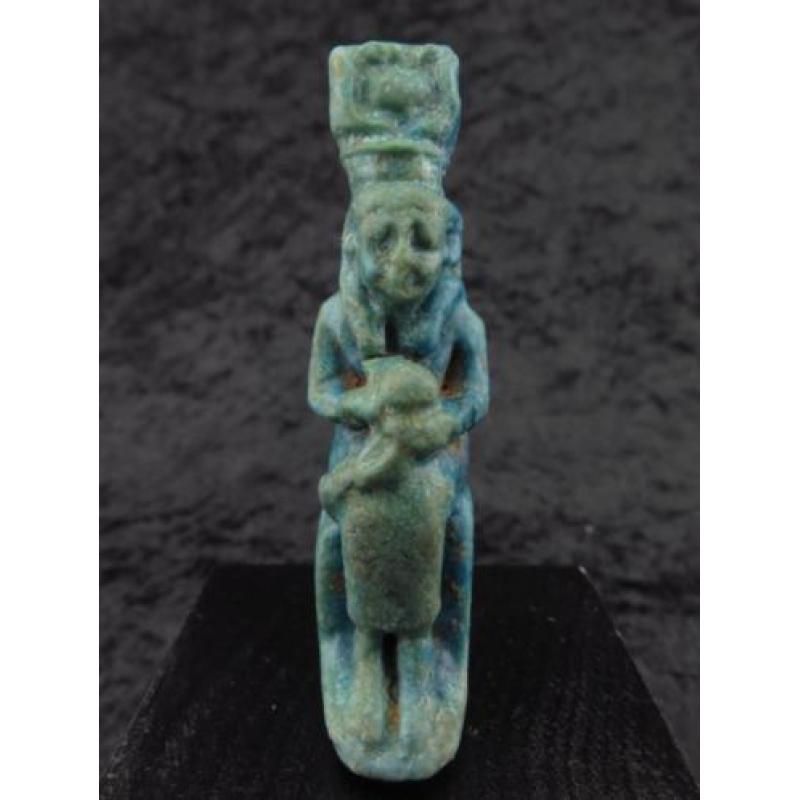 Egyptian faience amulet of Isis with Horus in her lap