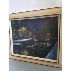 Schilderij Arnout van Gilst (1898-1981) Winteravond gracht