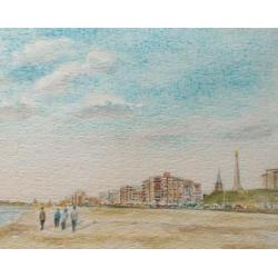 Aquarel van het Strand in Scheveningen gemaakt door Wim Kern