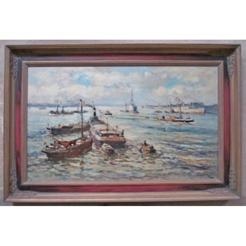 =havengezicht ROTTERDAM==60 x 100 cm==Evert Moll 1878-1955=