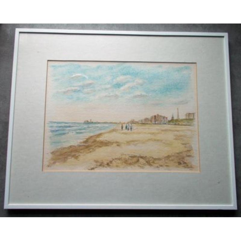 Aquarel van het Strand in Scheveningen gemaakt door Wim Kern