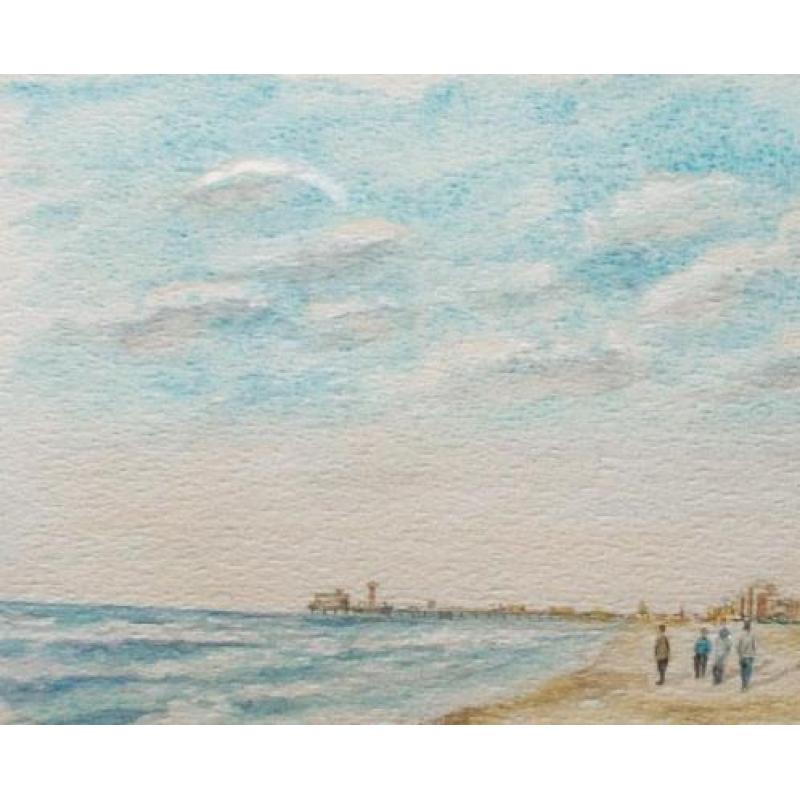 Aquarel van het Strand in Scheveningen gemaakt door Wim Kern