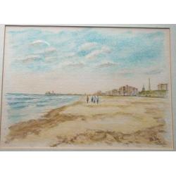 Aquarel van het Strand in Scheveningen gemaakt door Wim Kern