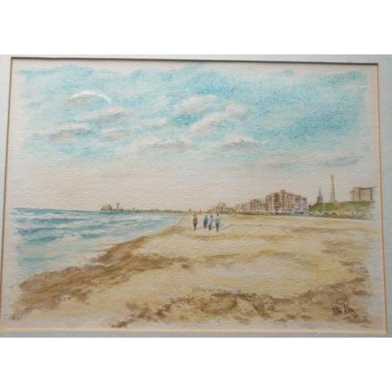 Aquarel van het Strand in Scheveningen gemaakt door Wim Kern