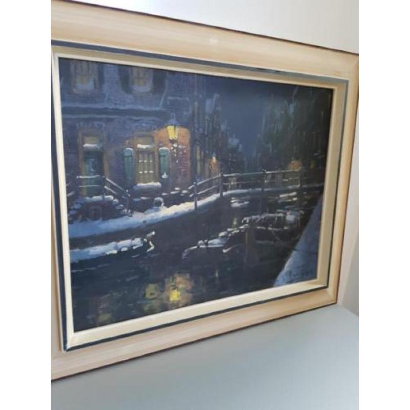 Schilderij Arnout van Gilst (1898-1981) Winteravond gracht