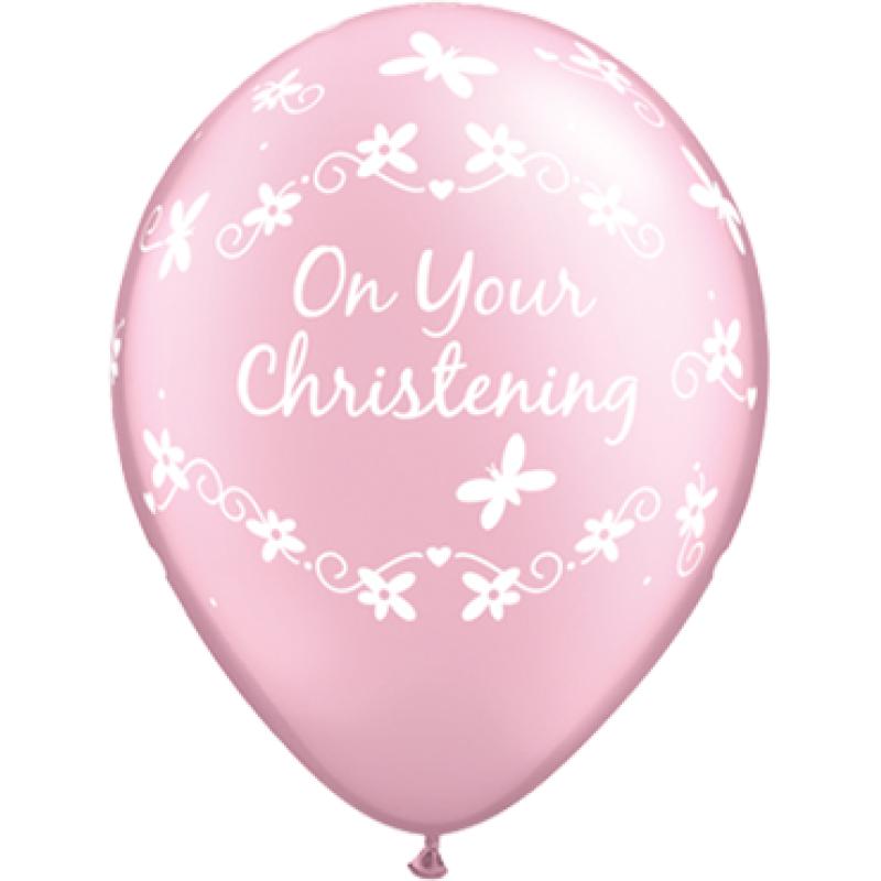 Christening Butterflies Pearl Light Pink Latex Round 11in 27.5cm