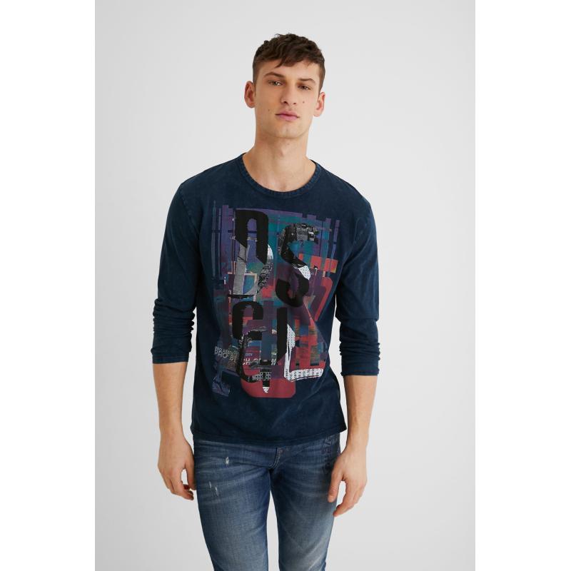 Katoenen T shirt met lange mouwen BLUE XL