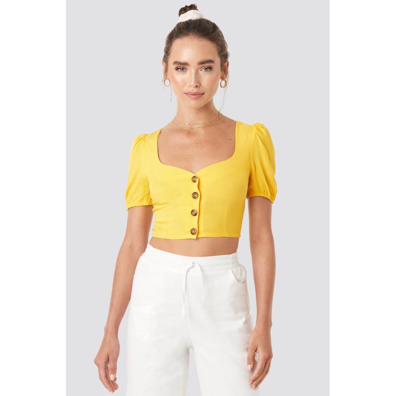 Céline Talisa x NA KD Wide Neck Buttoned Top Yellow