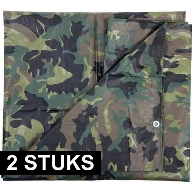 2x Groene camouflage afdekzeilen / dekkleden 5 x 6 m -