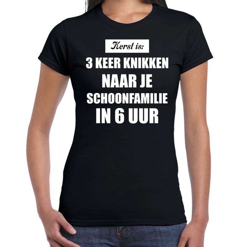 Zwart fout kerstshirt / t-shirt Kerst is 3 keer knikken naar schoonfamilie outfit dames